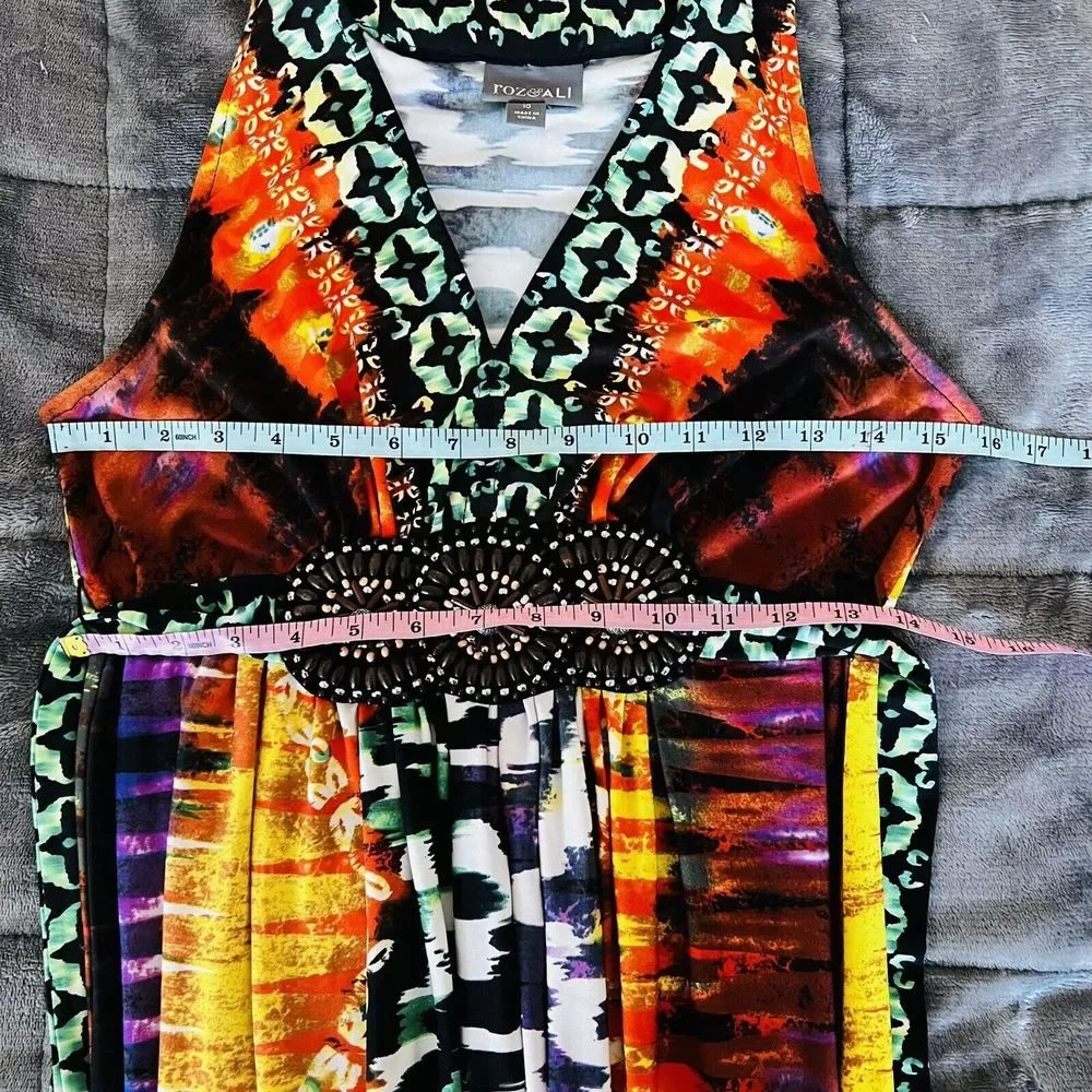 Roz & Ali Sleeveless Embellished Beaded Maxi Dress Plus Size 10 Multicolor - Picture 10 of 15